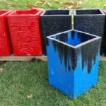 Large square pots made from bottlecaps and other recycled plastic material