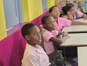Students from the Sea View Farm Primary School listening to Guest Lecture Session