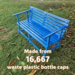 Garden bench made with 16,667 bottle caps in our workshop